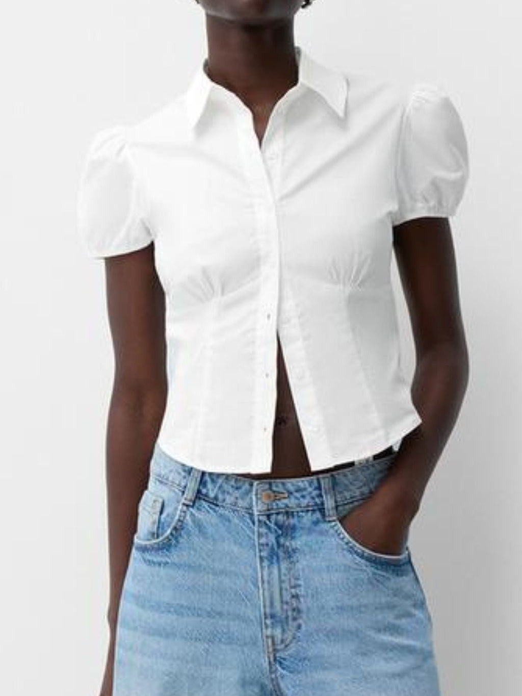 Striped Puff Sleeve Fitted Shirt