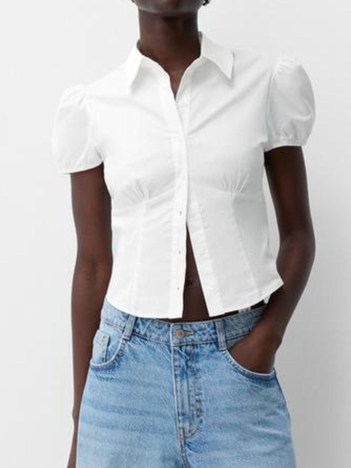 Striped Puff Sleeve Fitted Shirt
