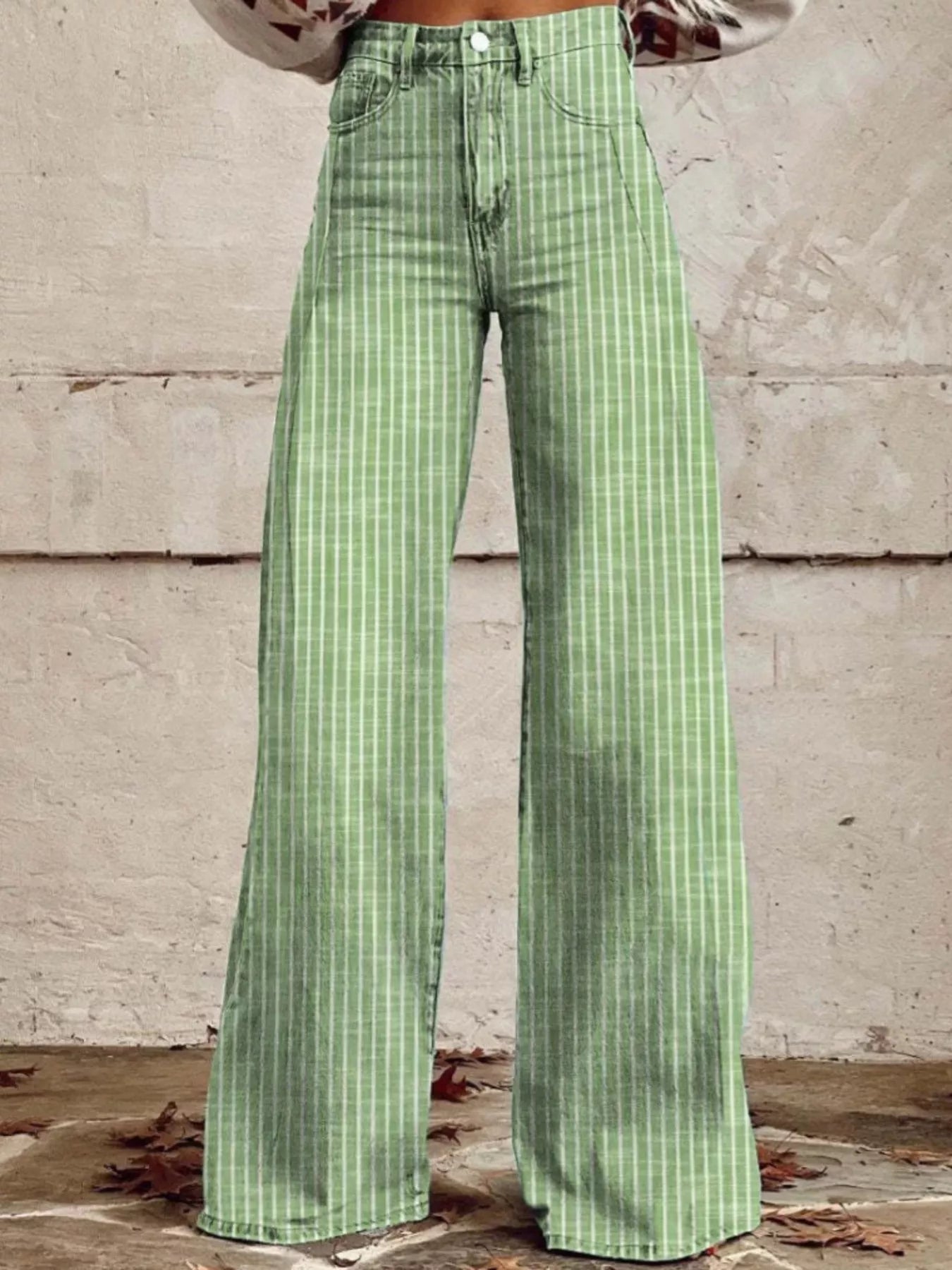 Striped High-Waisted Wide Leg Jeans
