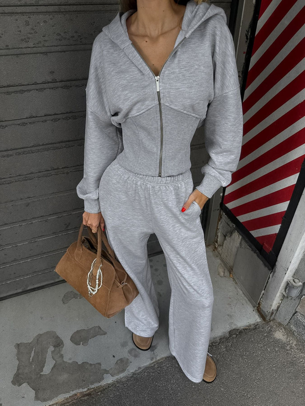 Zip Up Hoodie & Wide Leg Pants Set
