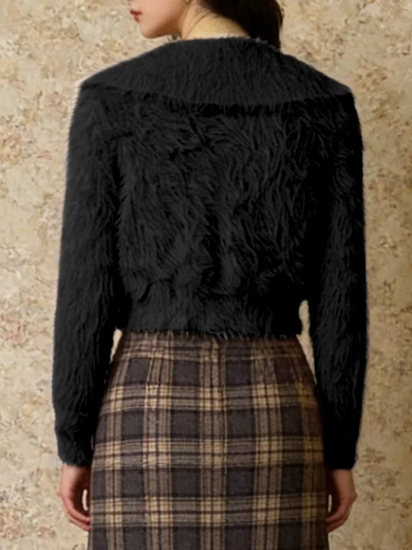 Fluffy Knit Zip-Up Outerwear