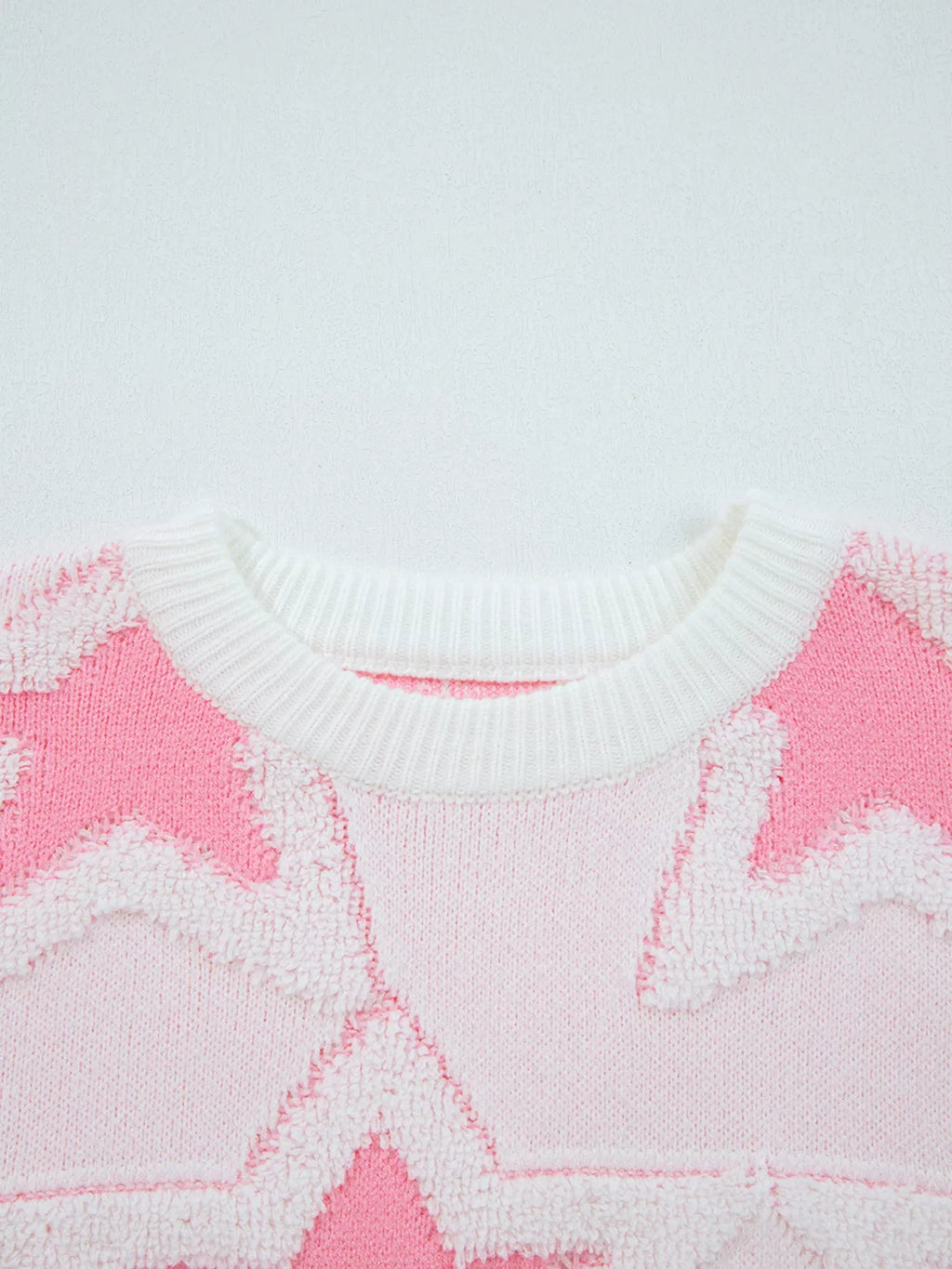 Oversized Star Pattern Ribbed Edge Drop Shoulder Sweater