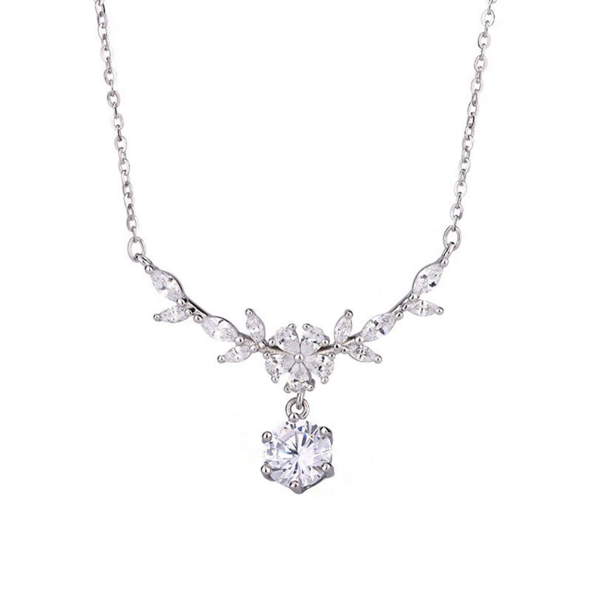 1 Carat Moissanite 925 Sterling Silver Leaf Flower Necklace