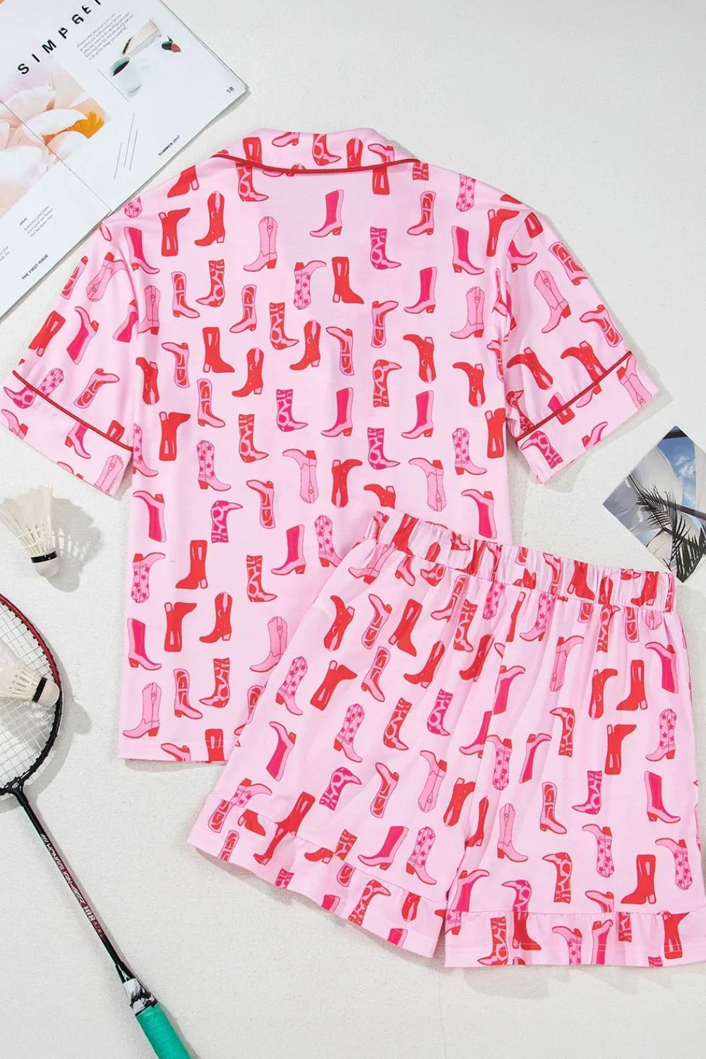 Cowgirl Boots Printed Shirt and Shorts Set