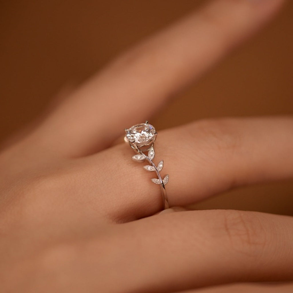 1 Carat Moissanite 925 Sterling Silver Leaf Ring