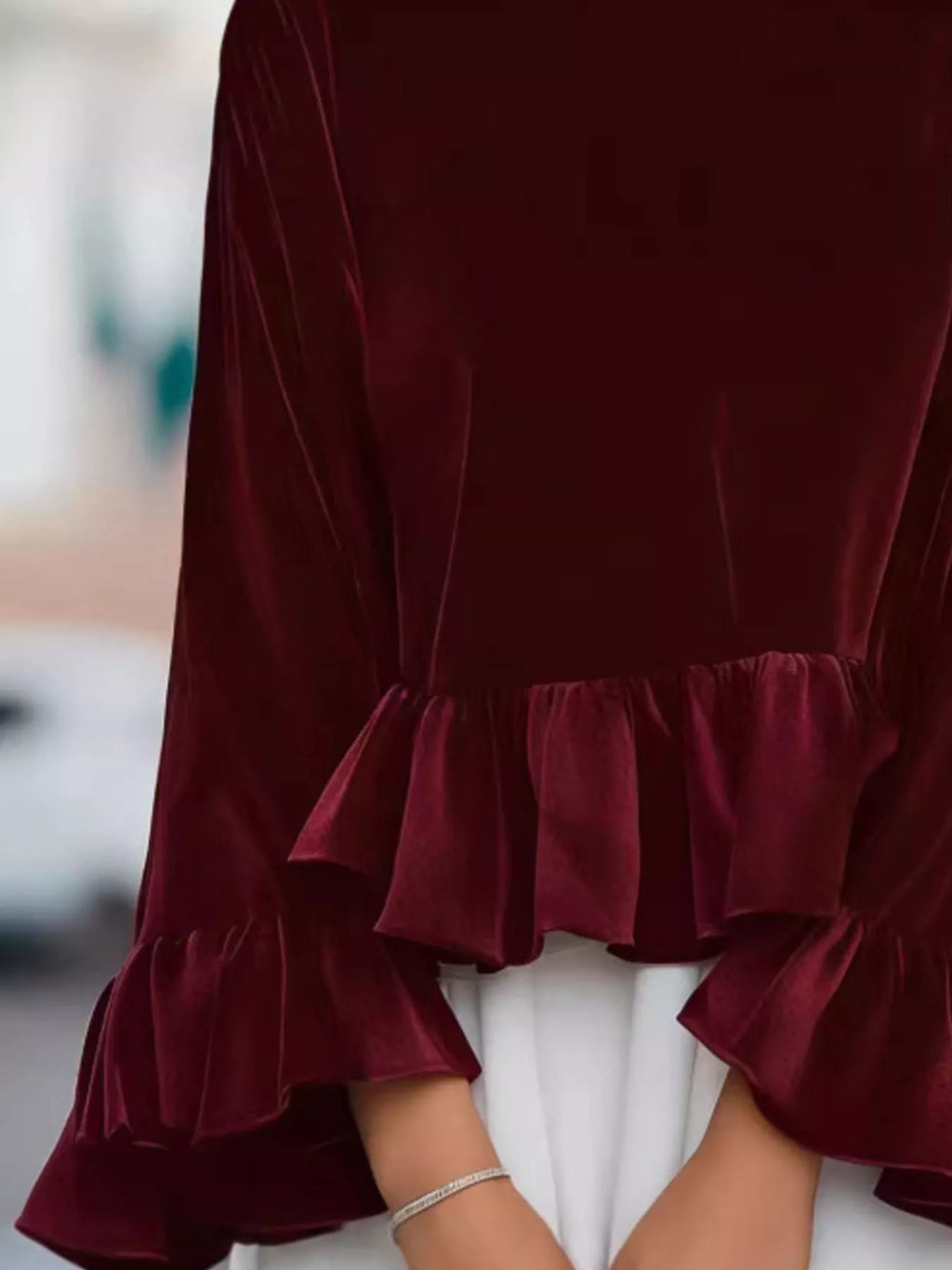 Velvet Ruffle Hem Blouse