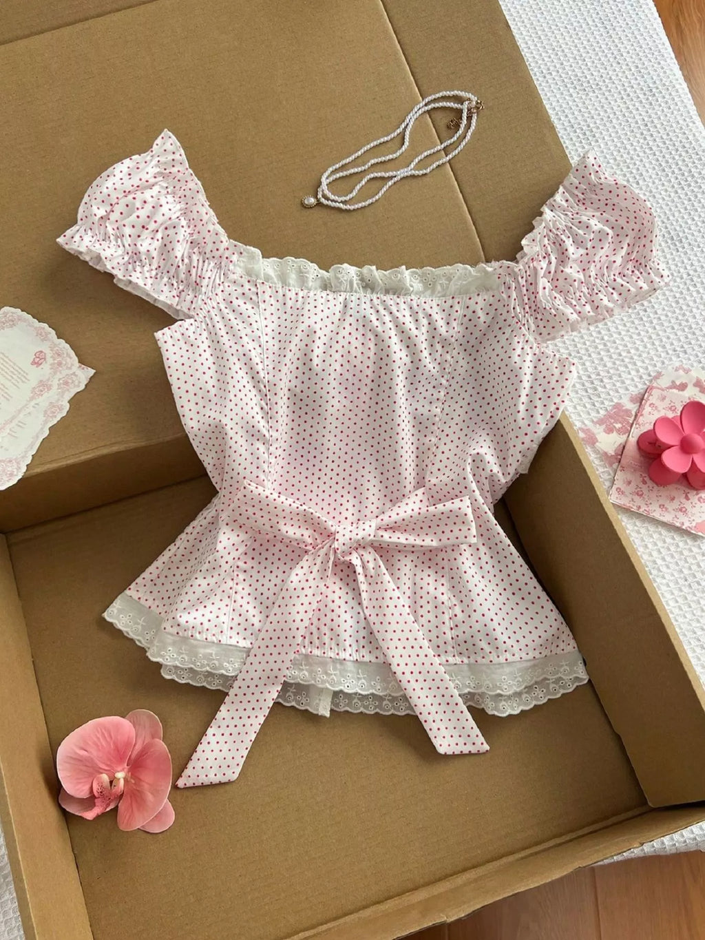 Polka Dot Lace Trim Blouse