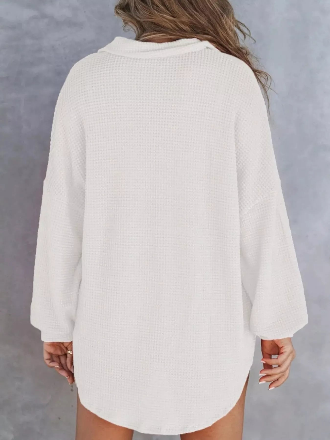 Casual Waffle Knit Button Detail Blouse
