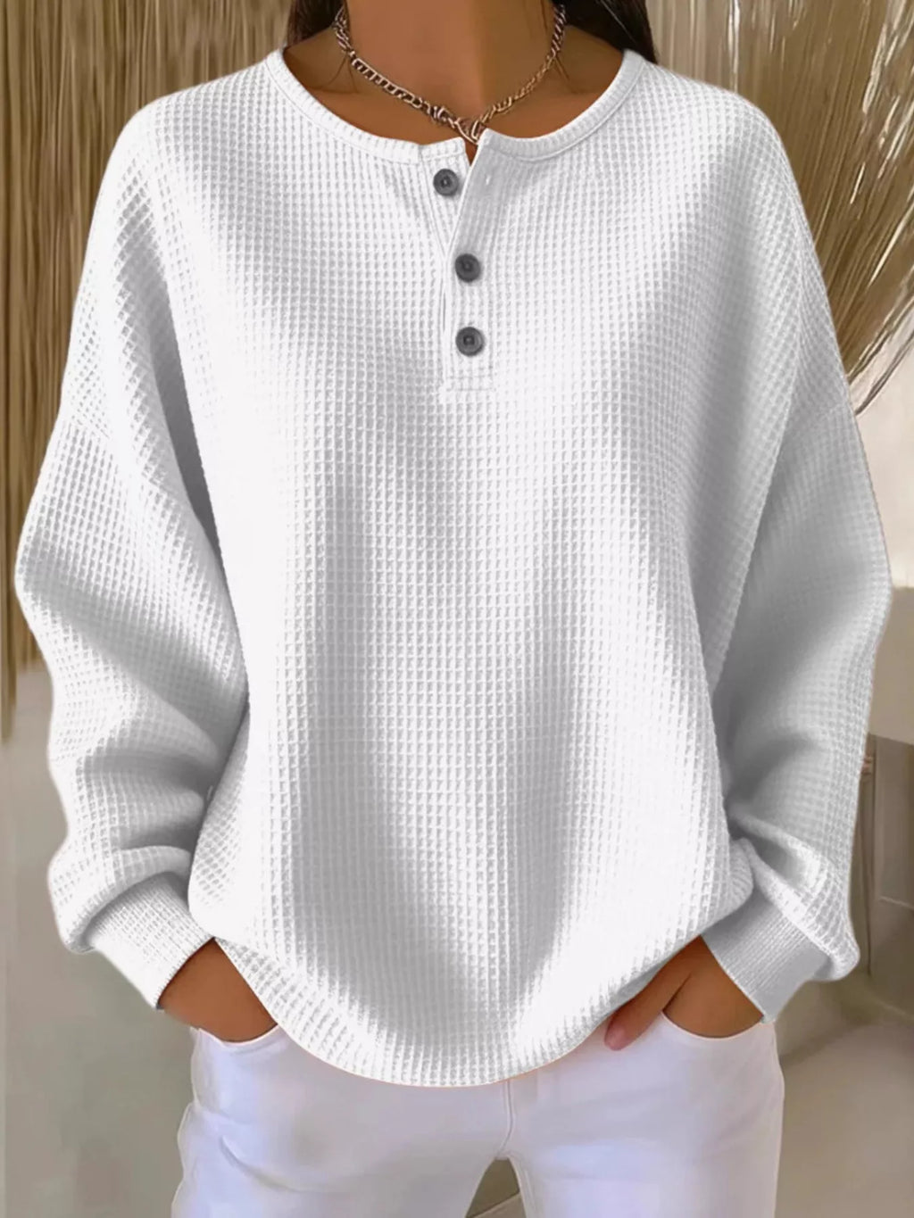 Full Size Waffle Knit Half Button T-Shirt Plus Size