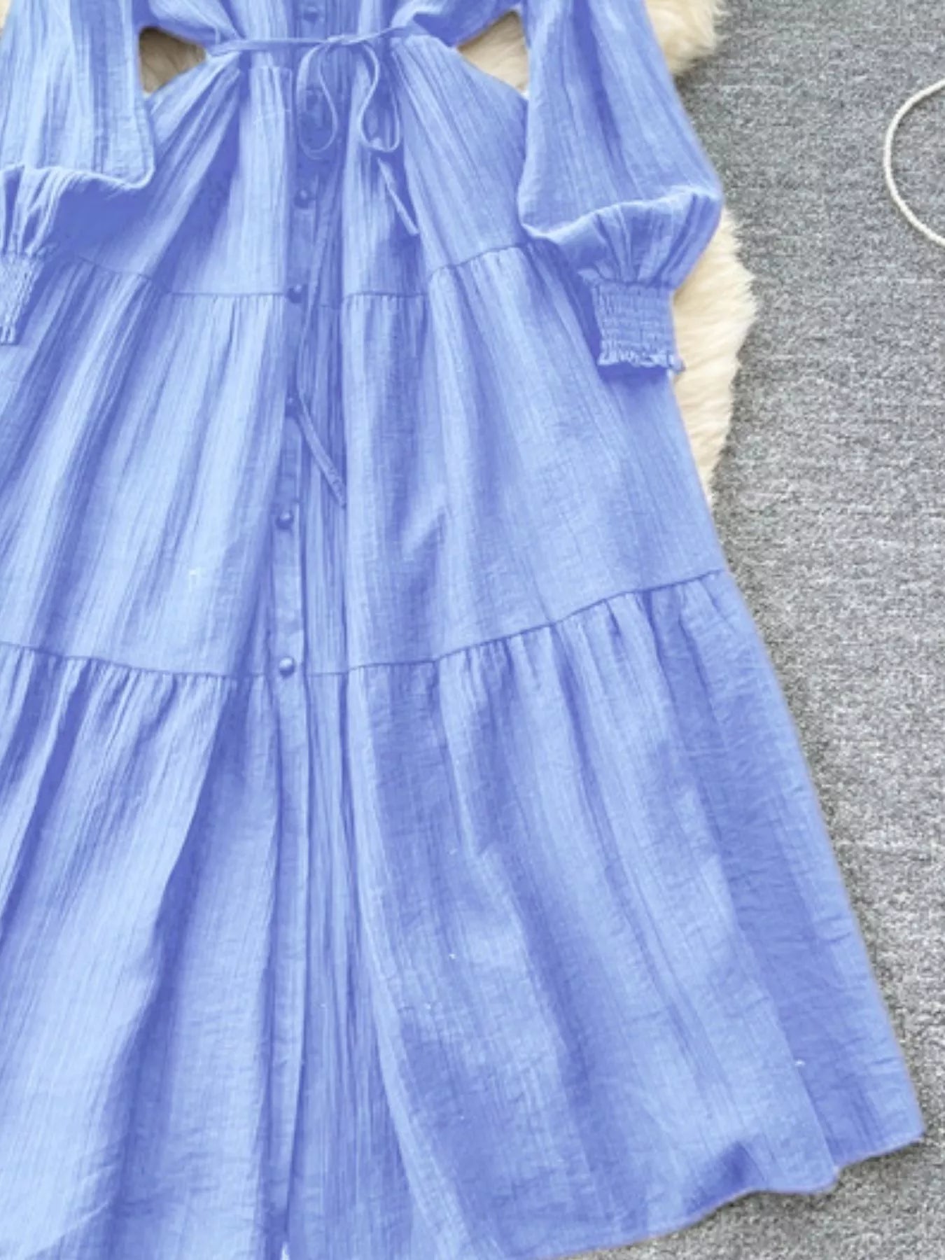Button Down Tiered Long Sleeve Dress
