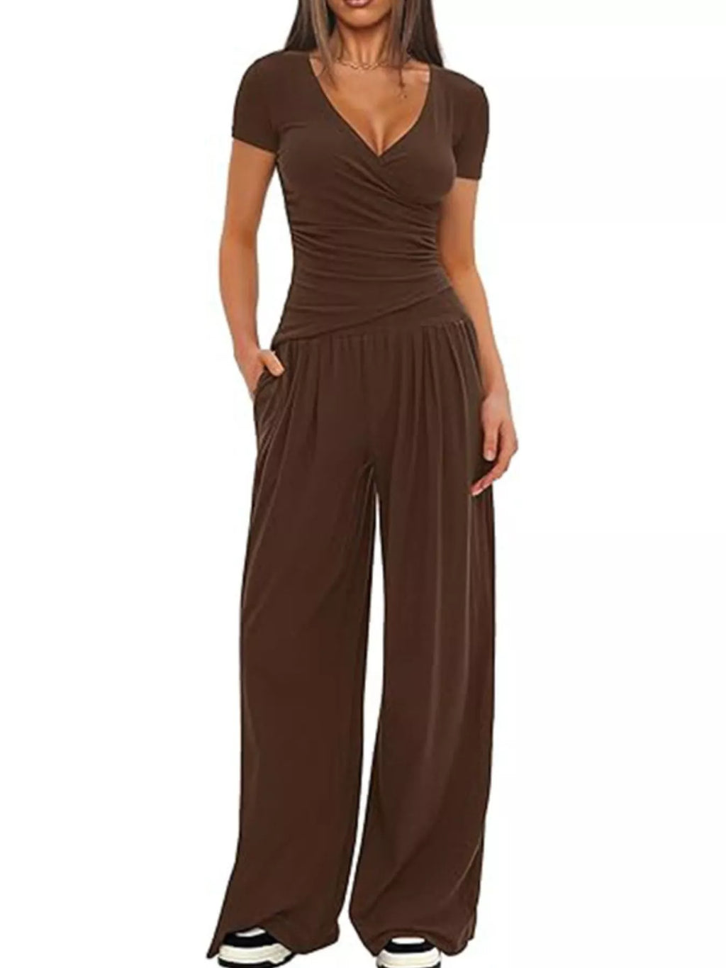 Surplice Short Sleeve Top and Pants Set