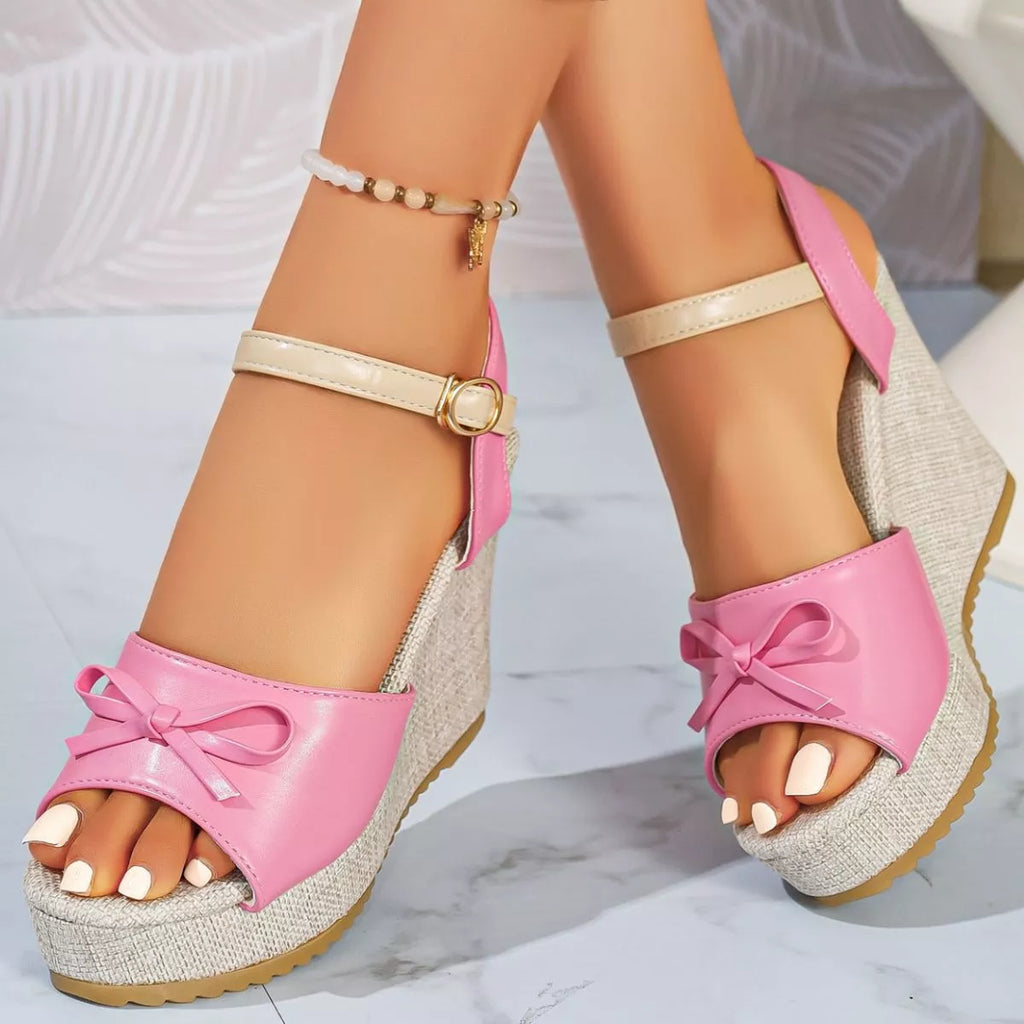 Bow Peep Toe Wedge Sandals