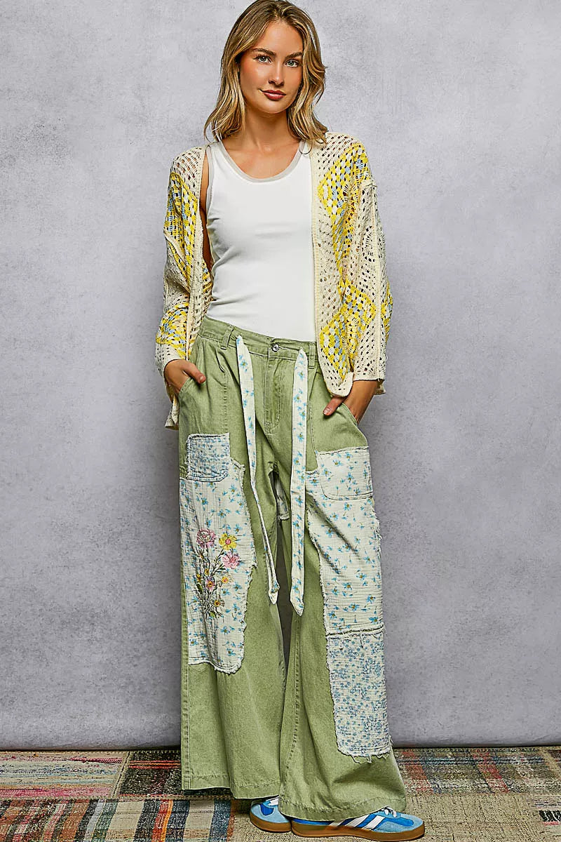 POL Open Front Crochet Cardigan with Granny Square Pattern