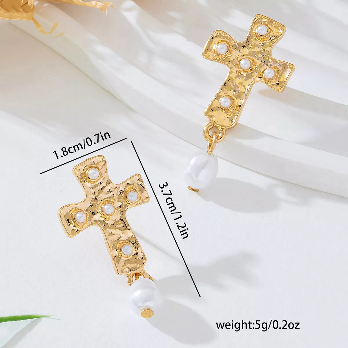 18K Gold-Plated Synthetic Pearl Cross Drop Earrings