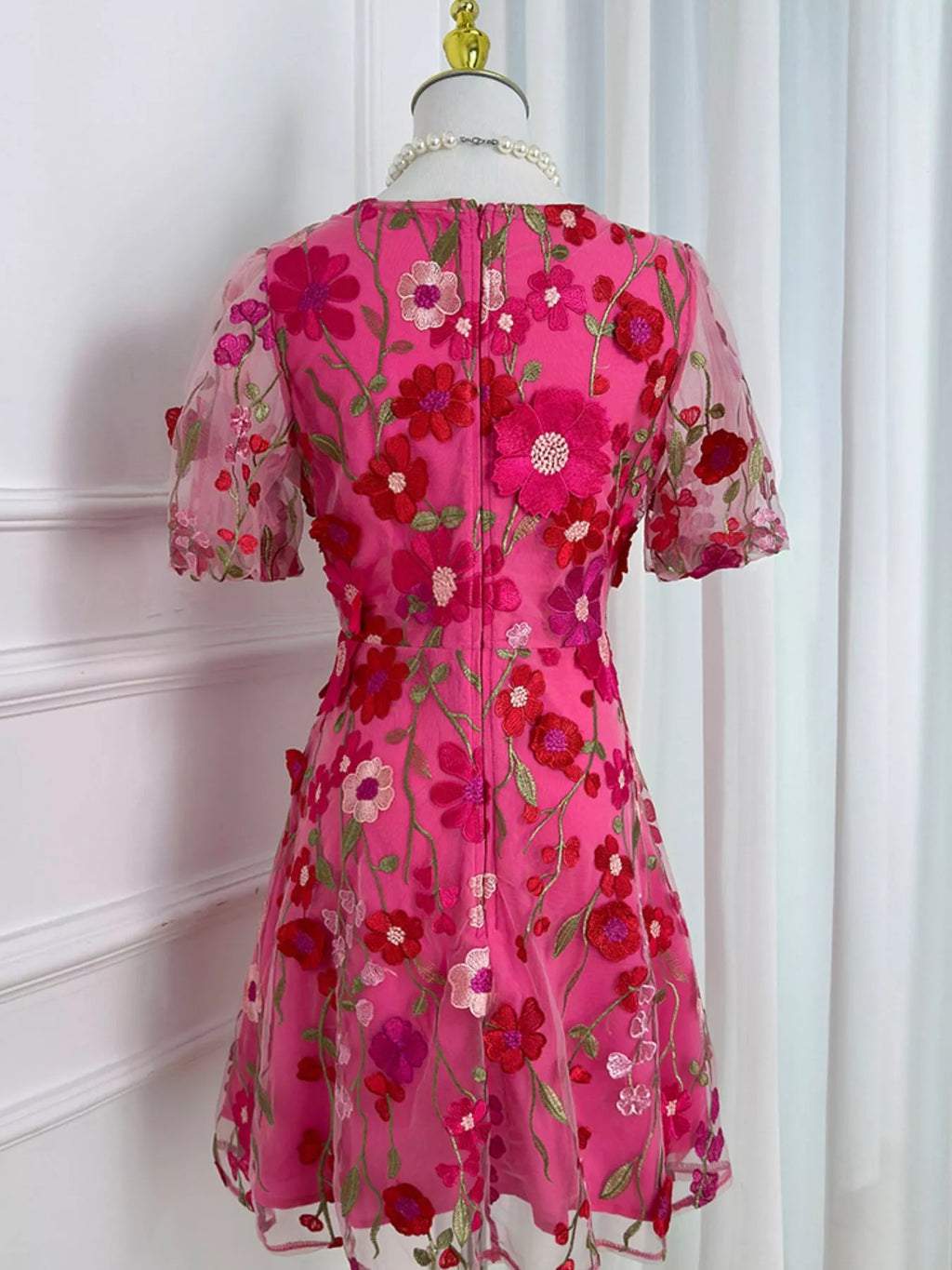 Plus Size Embroidered Floral V-Neck Mini Dress