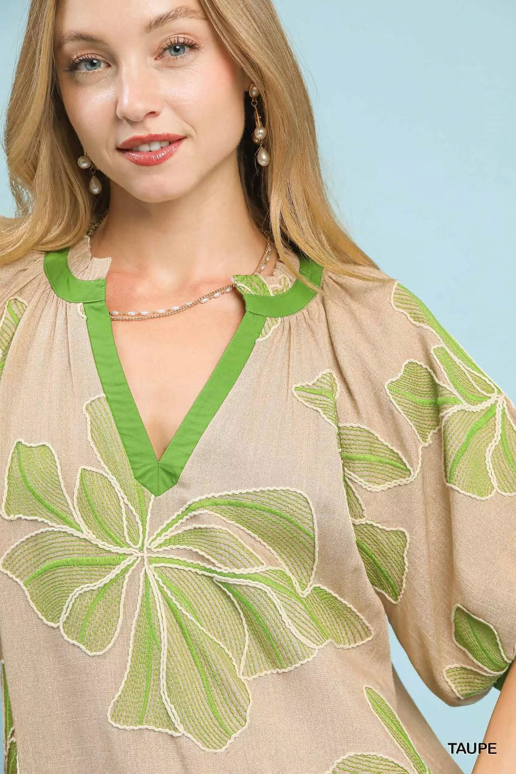 Umgee Embroidered V-Neck Short Sleeve Top