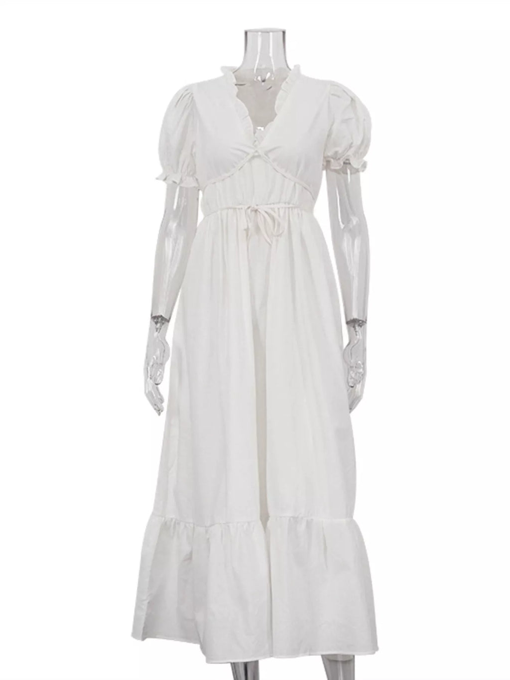 Tie Waist Puff Sleeve Maxi Dress