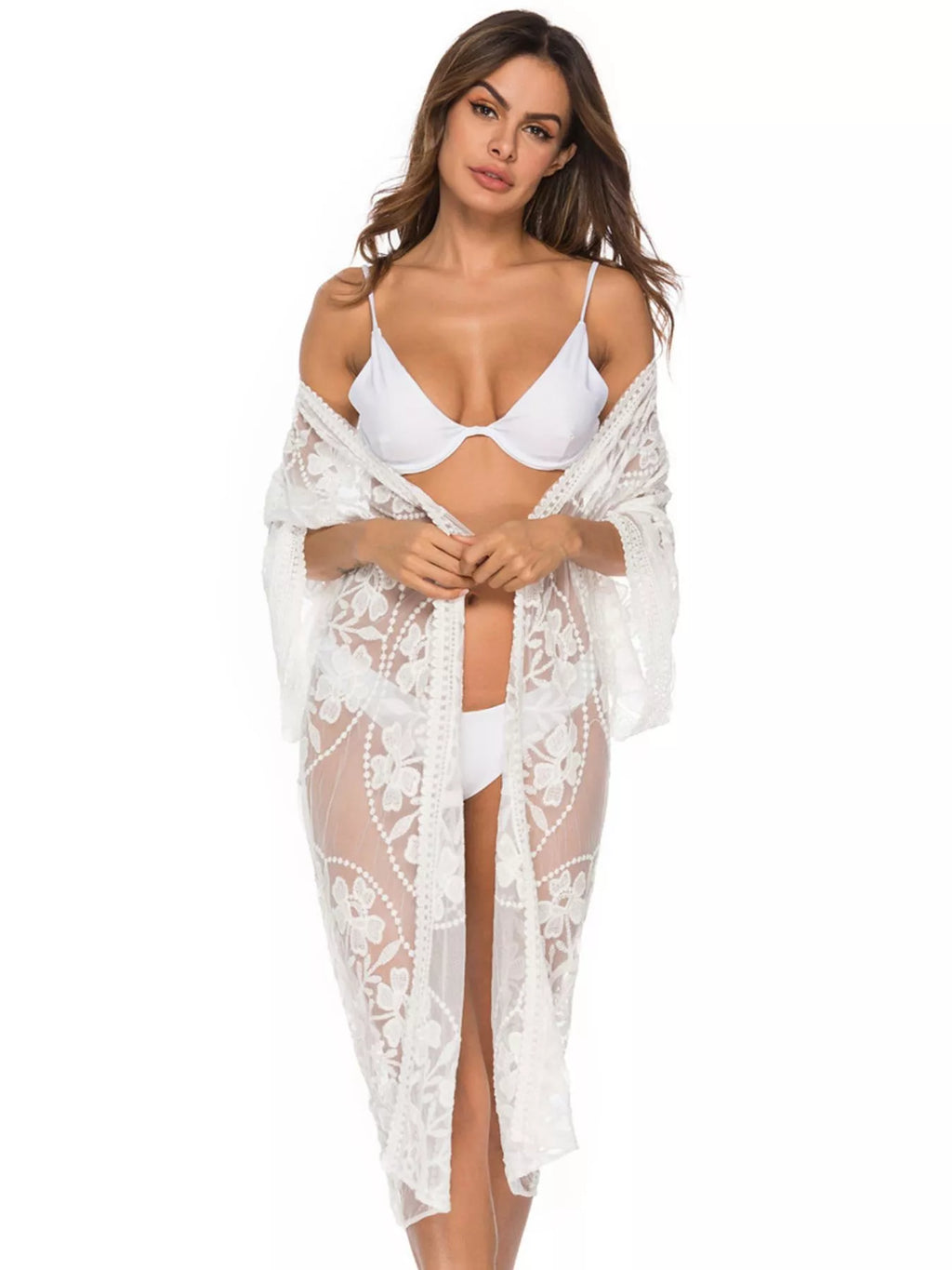 Floral Lace Sheer Kimono Cover-Up