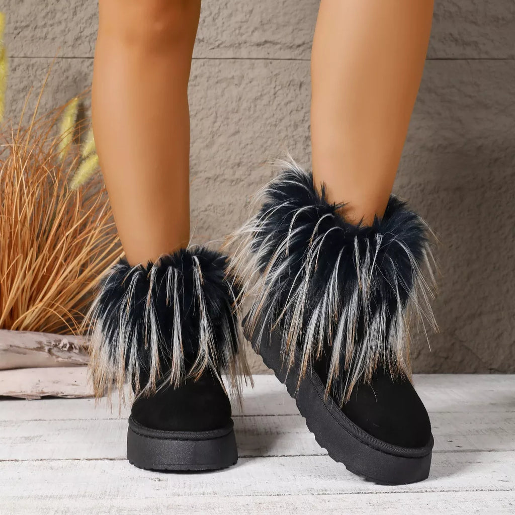 Fuzzy Trim Platform Ankle Boots