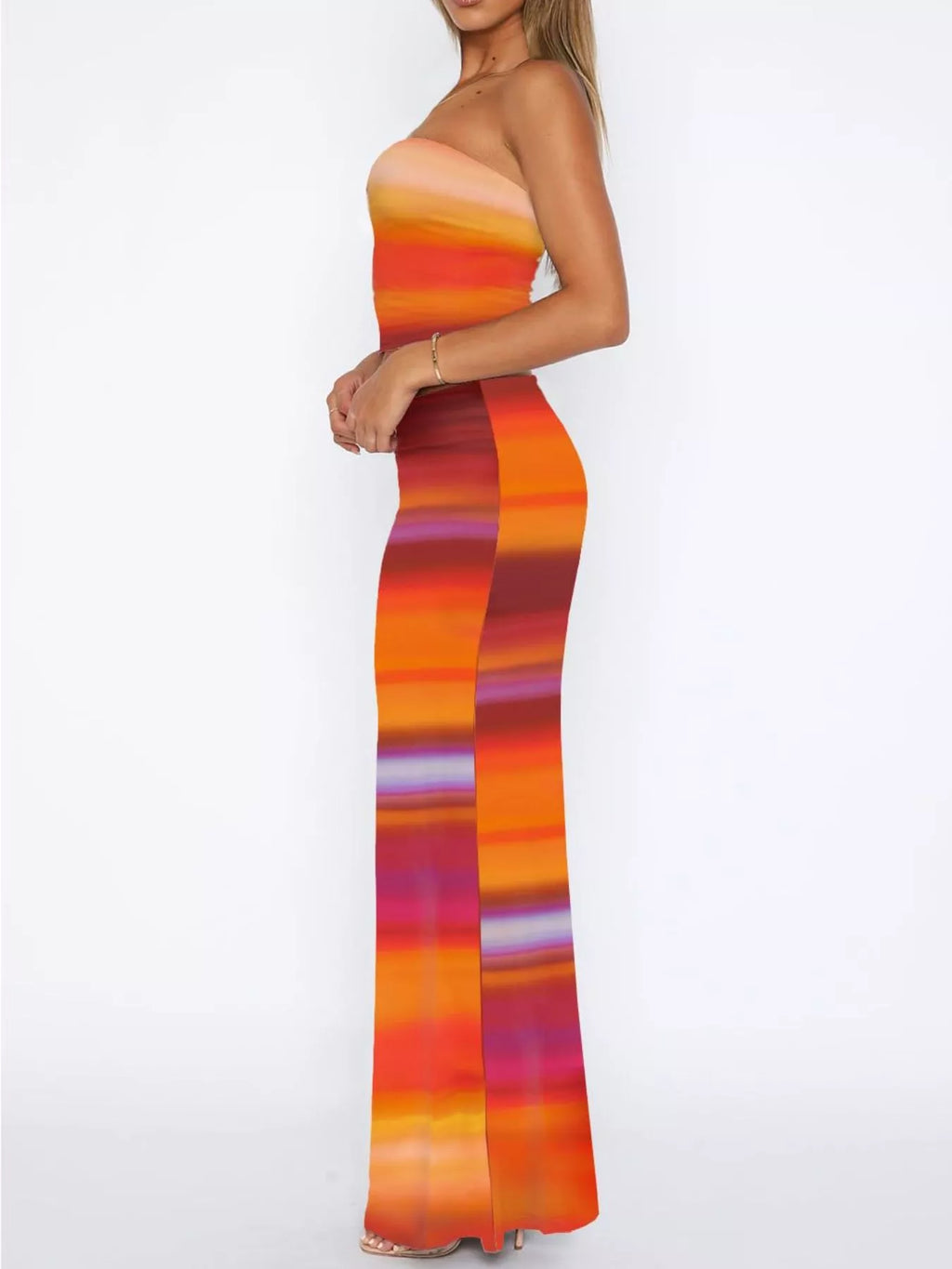 Striped Tube Top and Skirt Set