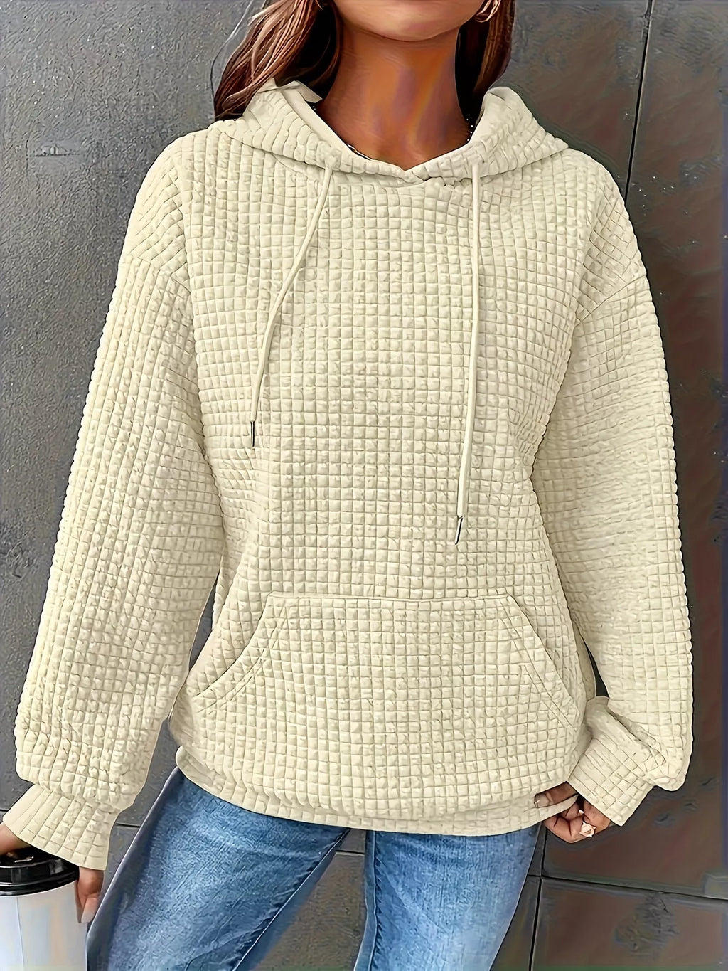 Textured Knit Drawstring Hoodie