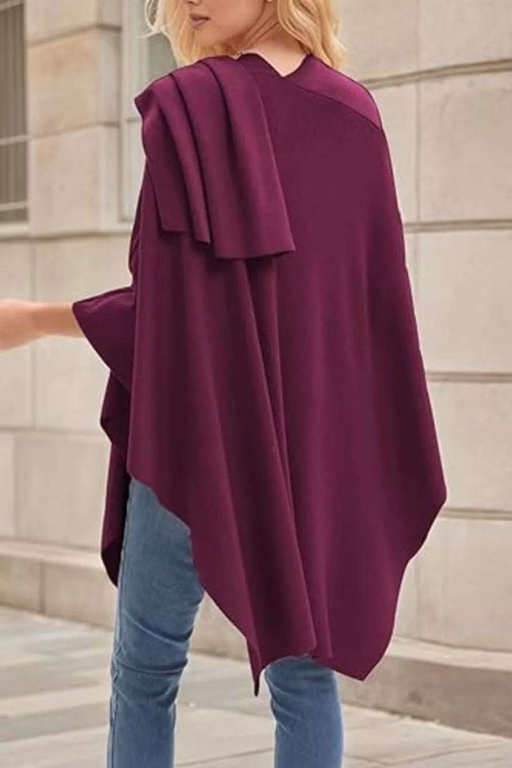 Draped Knitted Split Cape Shawl with Strap