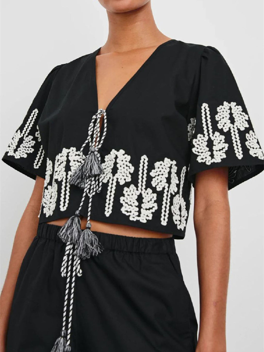 Tie Front Short Sleeve Top and Shorts Set