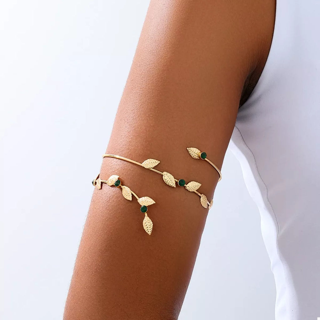 18K Gold-Plated Alloy Rhinestone Leaf Bracelet
