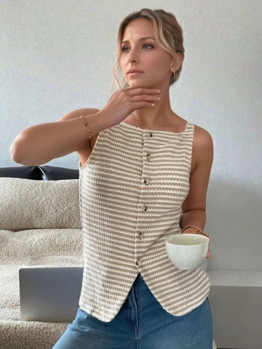 Button Down Striped Tank
