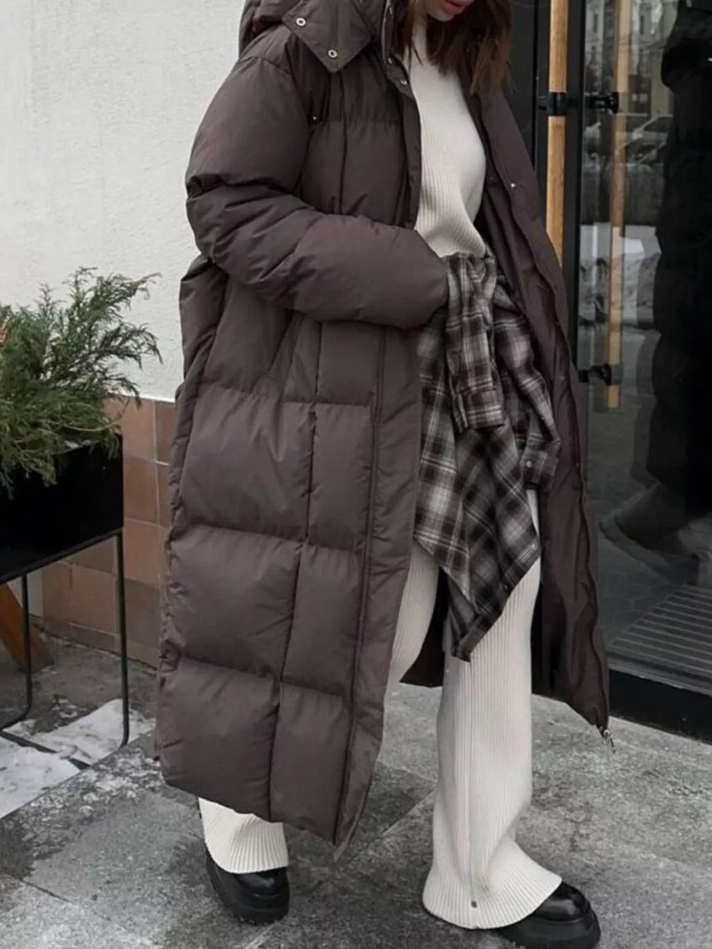 Longline Padded Winter Coat with Belted