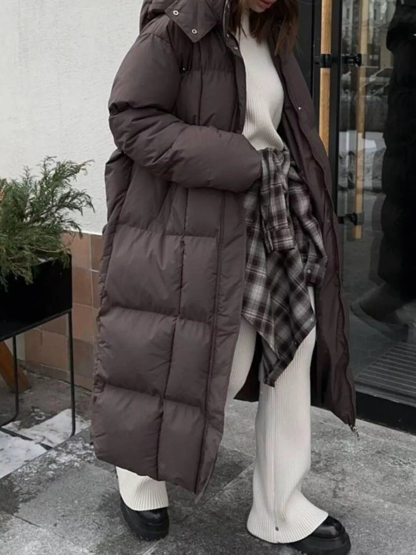 Longline Padded Winter Coat with Belted
