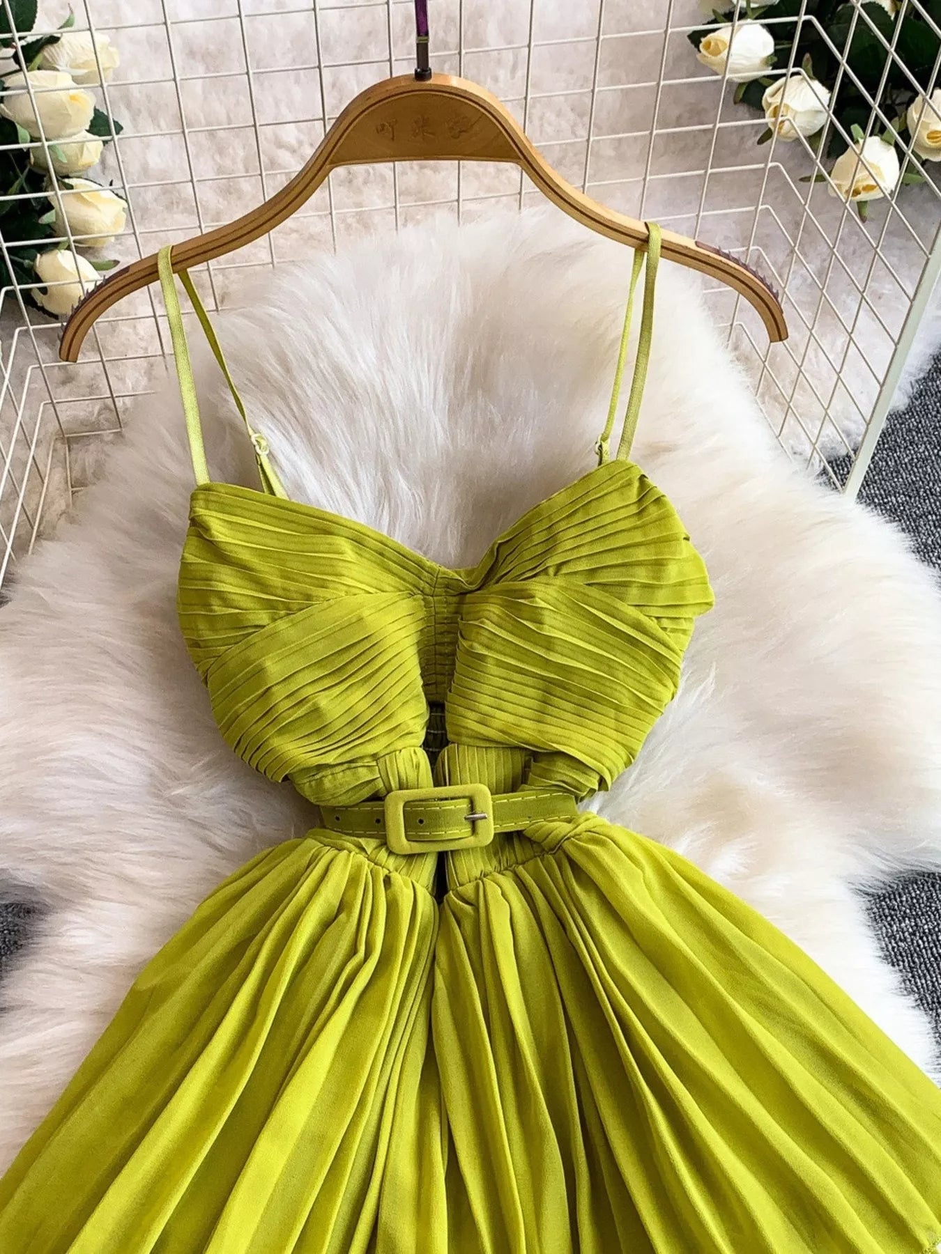 Pleated Layered Spaghetti Strap Midi Dress