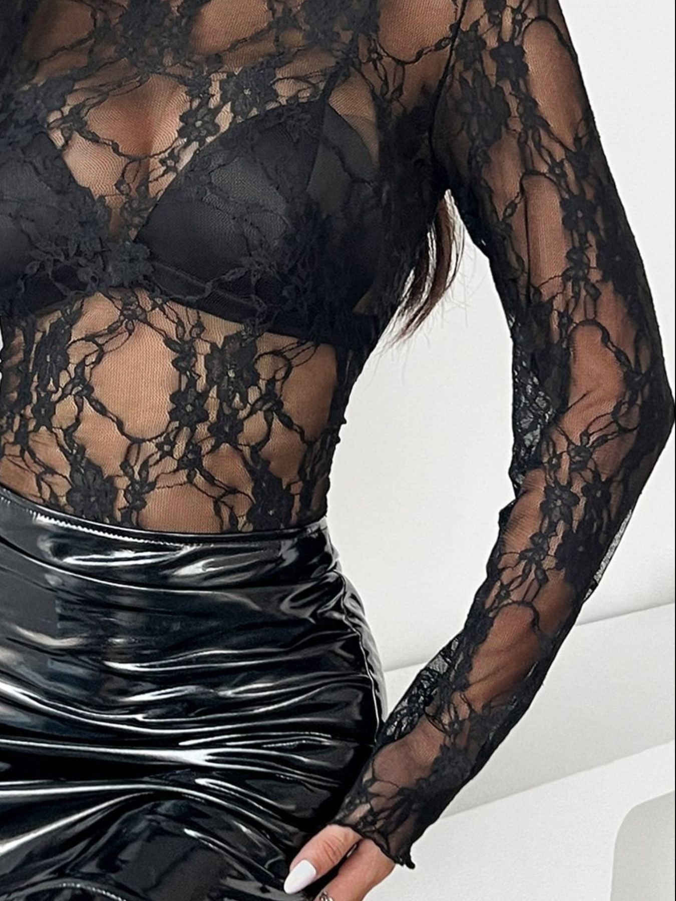 Lace Sheer Long Sleeve Blouse
