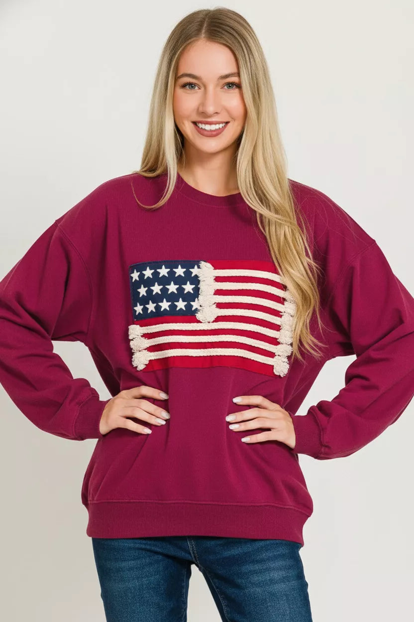 Zenana French Terry American Flag Pullover