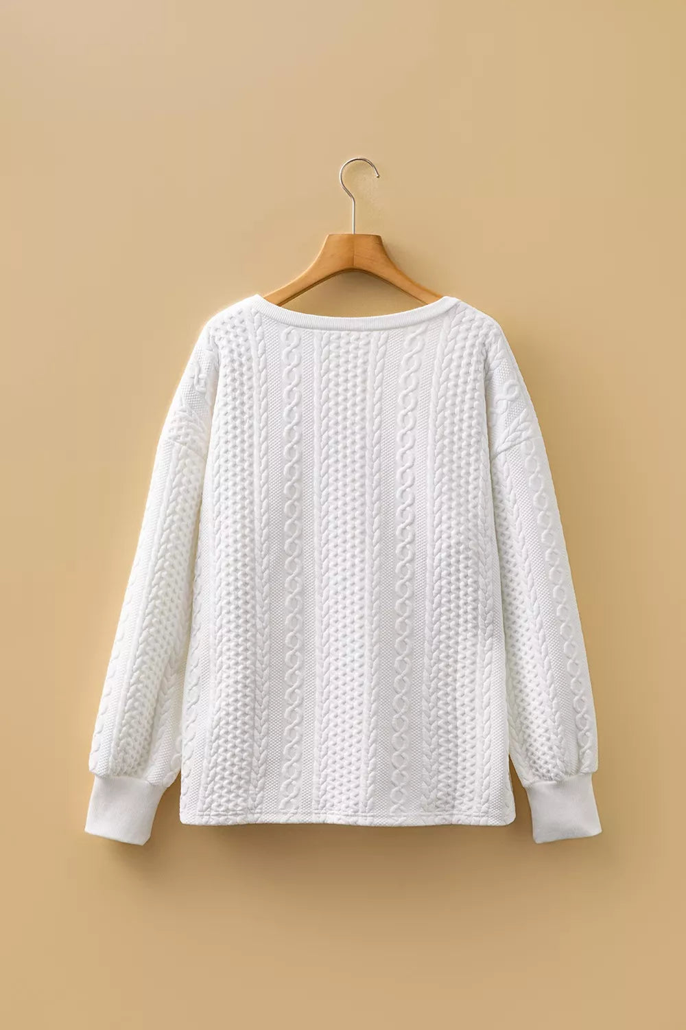Solid Color Textured V Neck Drop Shoulder Knit Top