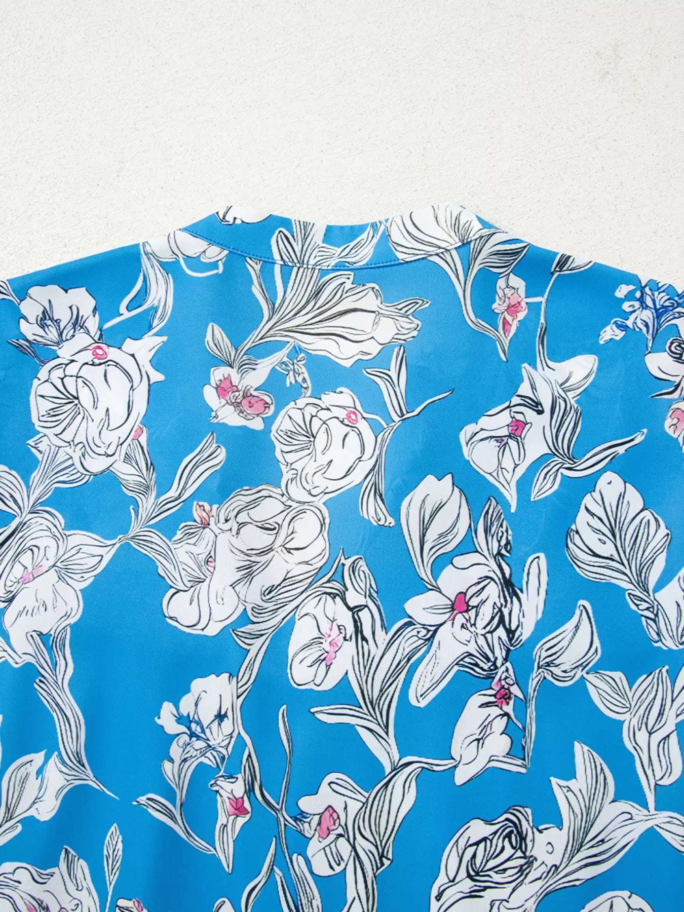 Notched Floral Print 3/4 Puff Sleeve Blouse
