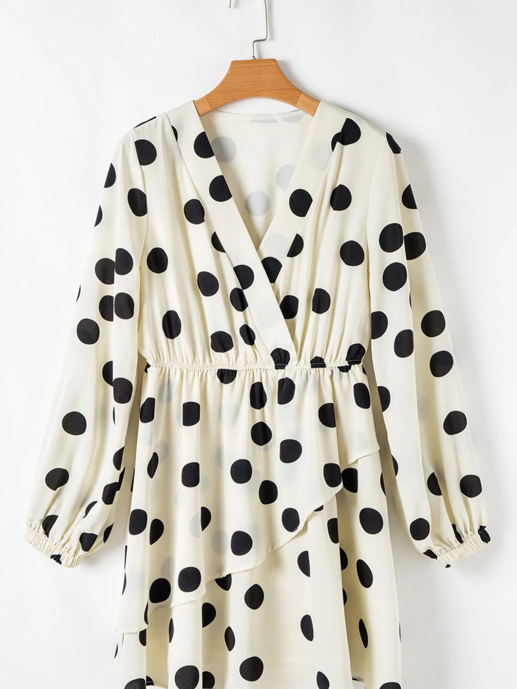 Polka Dot Surplice Puff Sleeve Mini Dress