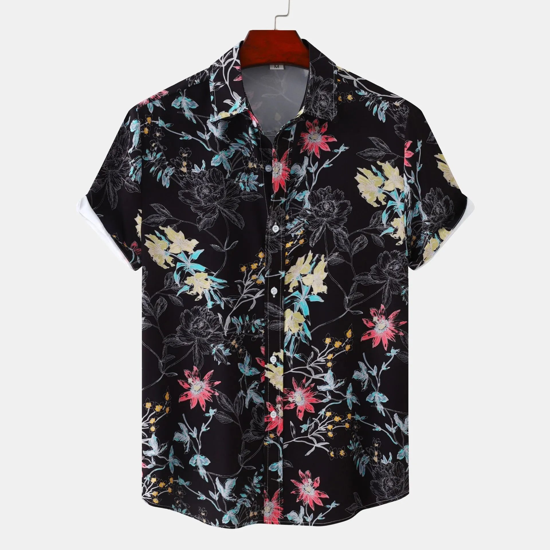 Men's Plus Size Floral Print Short Sleeve Button Down Casual Shirt