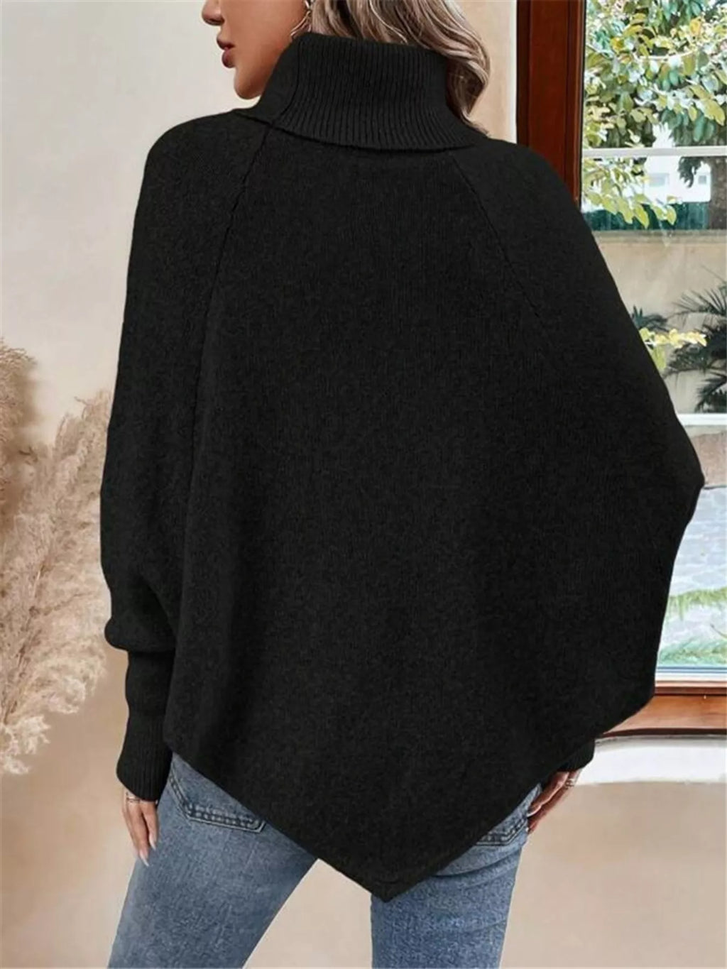 Cable Knit Turtleneck Cape Sweater