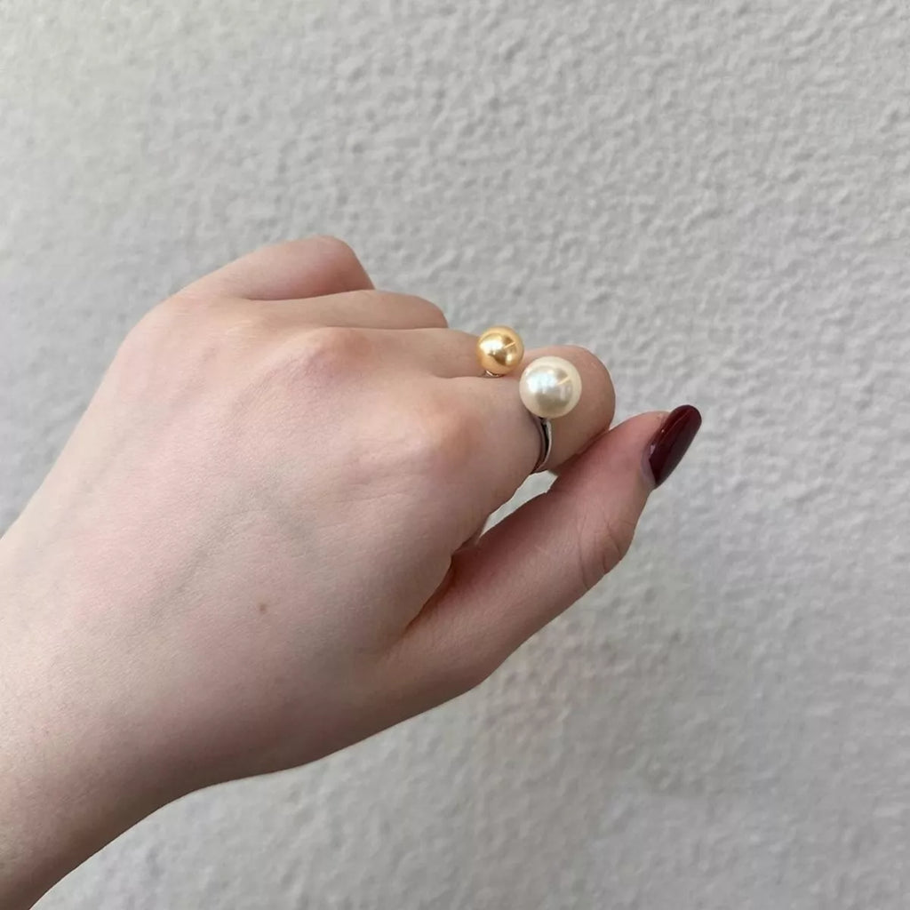 Double Pearl Open Ring