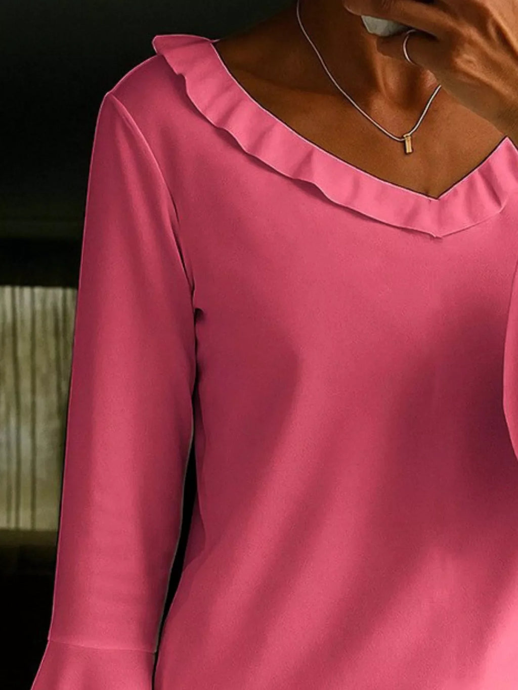 Ruffle V-Neck Bell Sleeve Blouse