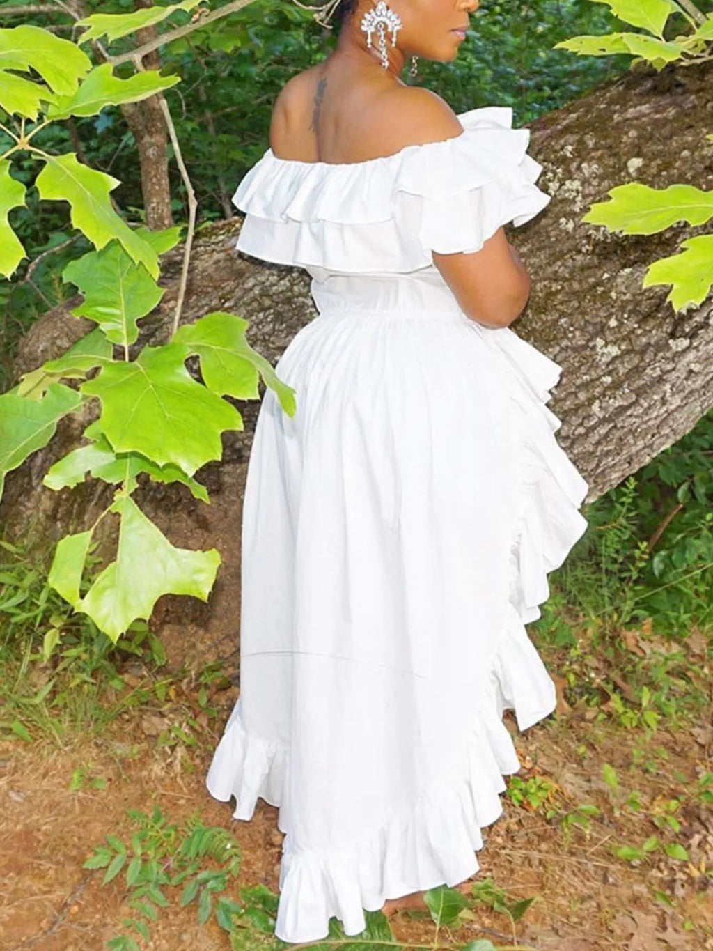 Ruffle Off-Shoulder High-Low Blouse