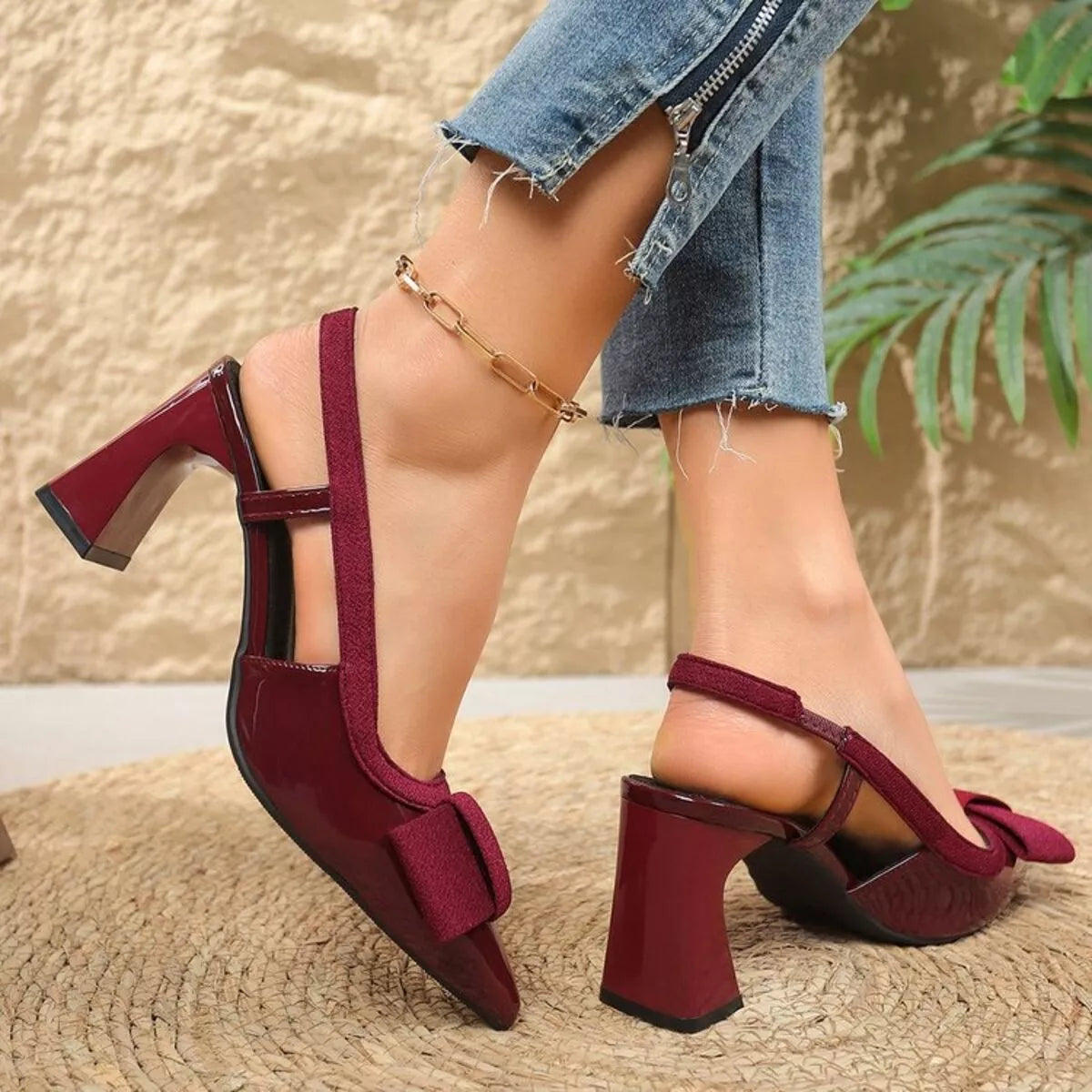 Point Toe Block Heels Slingback Sandals
