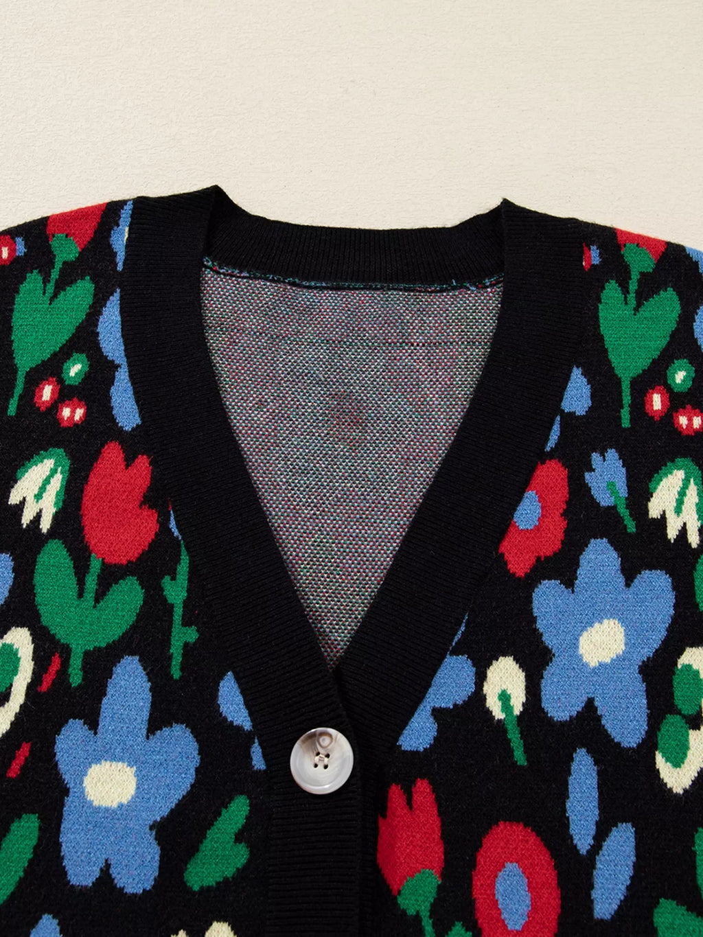 Floral Print V Neck Buttoned Cardigan