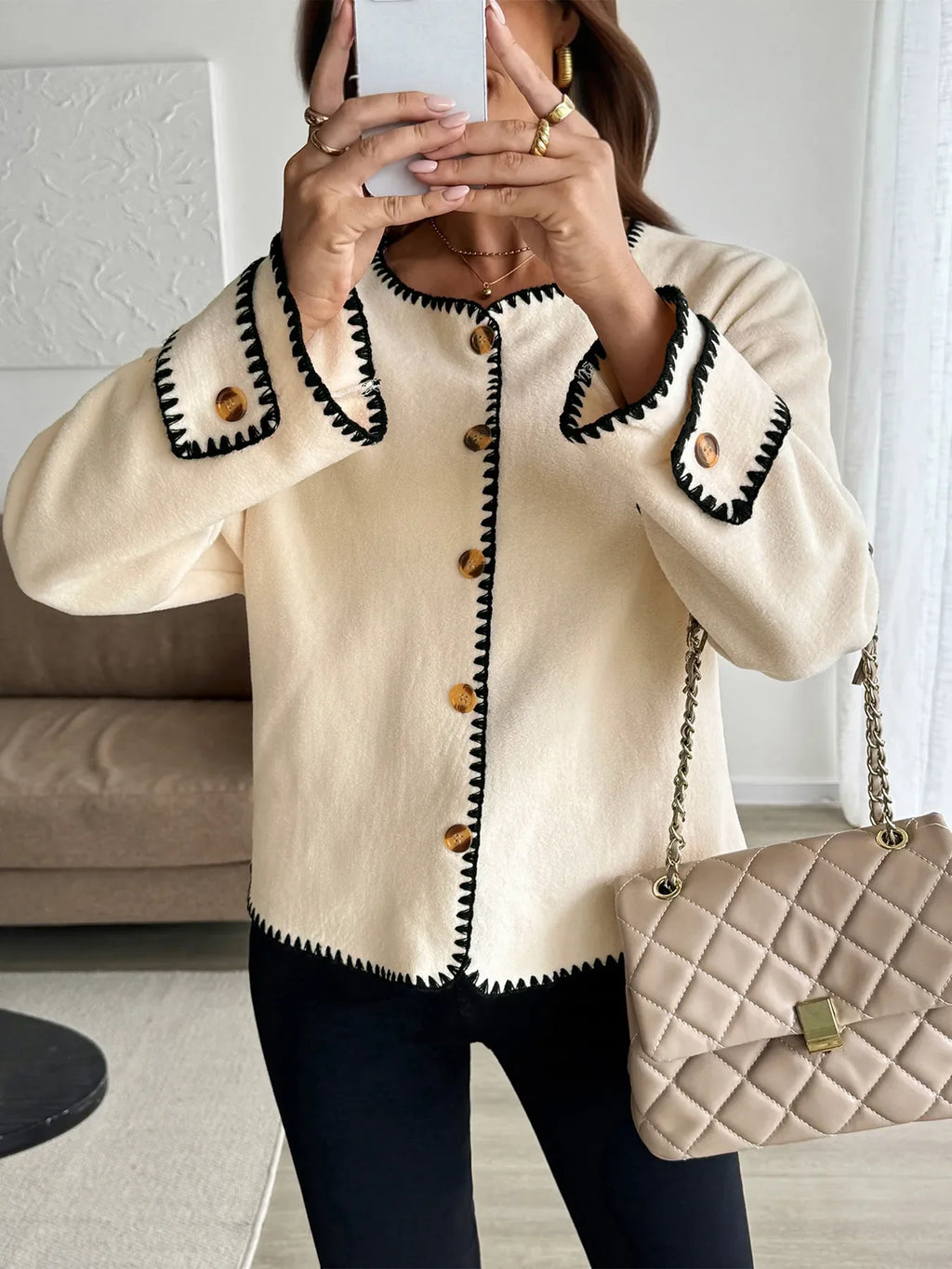 Contrast Trim Button Up Jacket