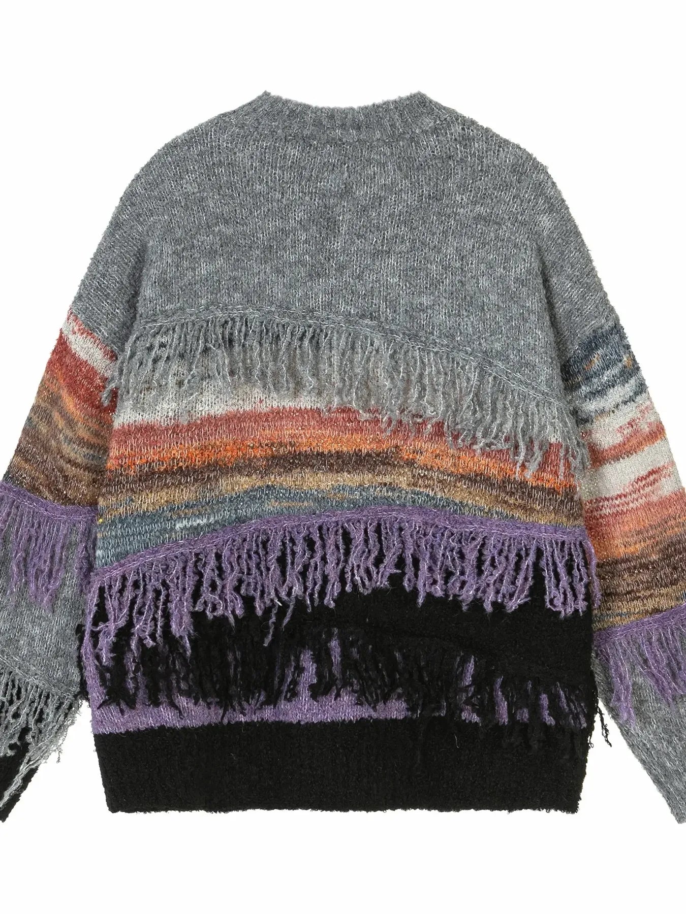 Men's Striped Fringe Round Neck Knit Sweater