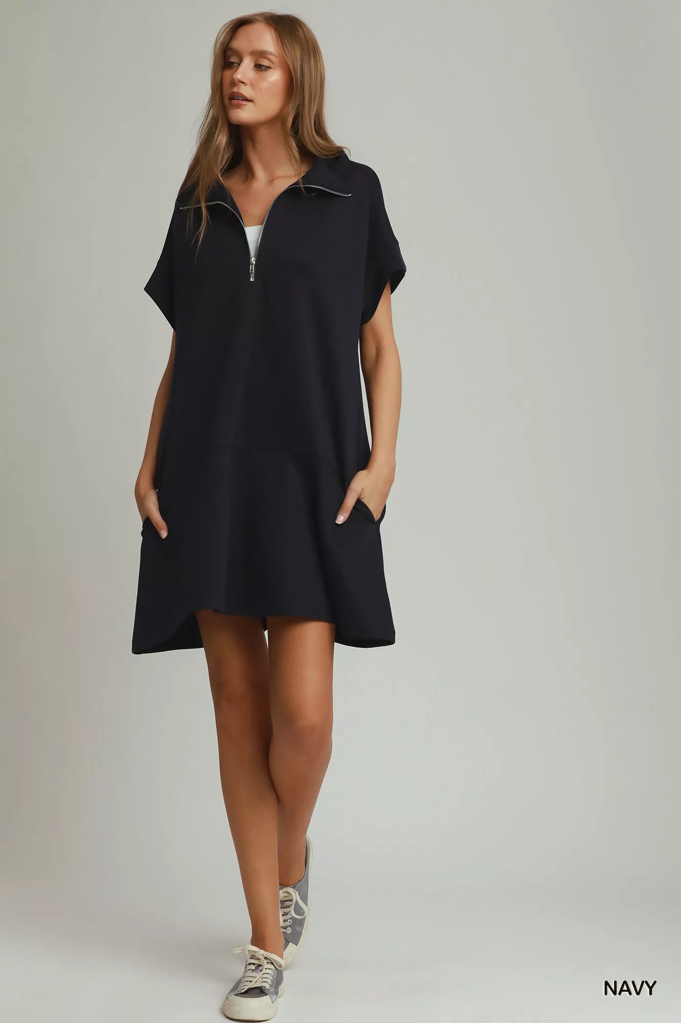 Umgee Collared Quarter Zip Dress with Size Pocket