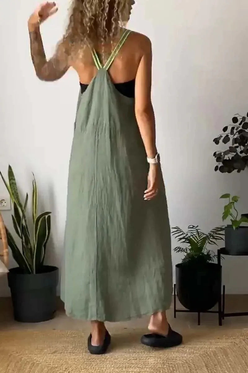 Full Size Ruched Cami Maxi Dress with Pockets Plus Size