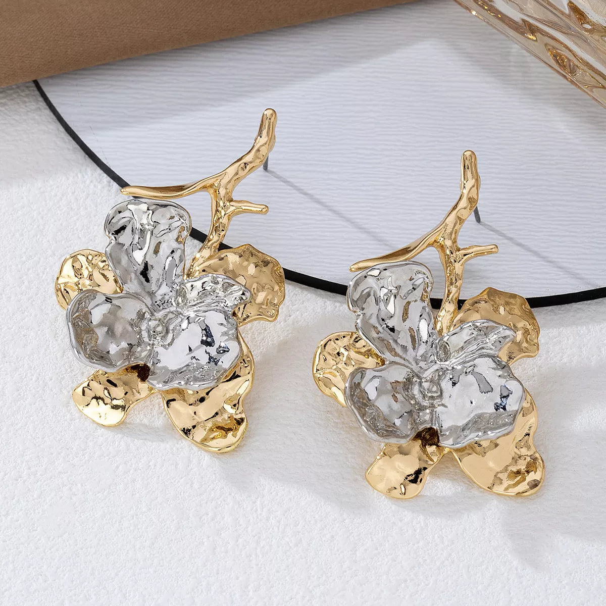 Stainless Steel Flower Statement Drop Earrings