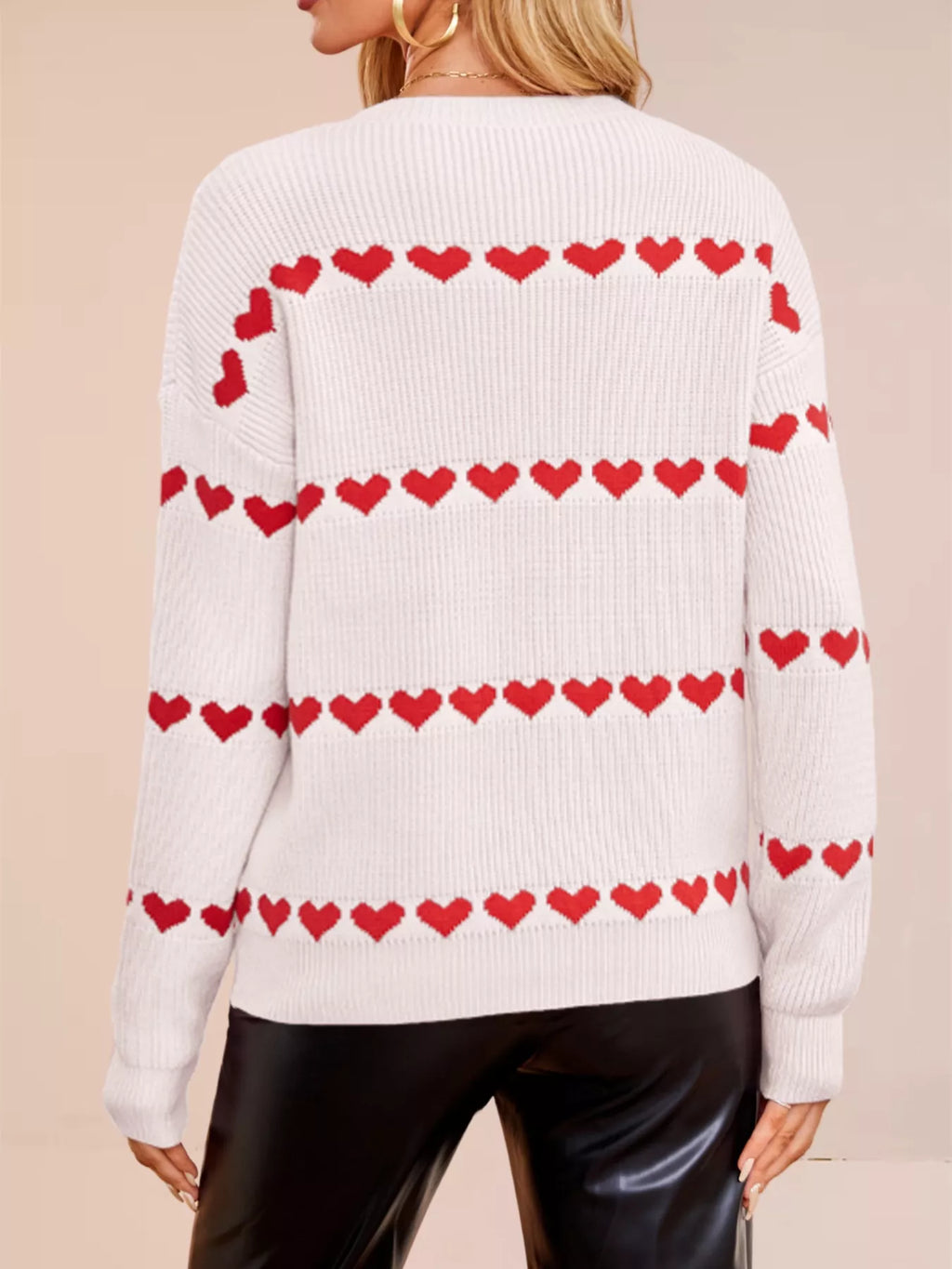 Heart Pattern Dropped Shoulder Sweater